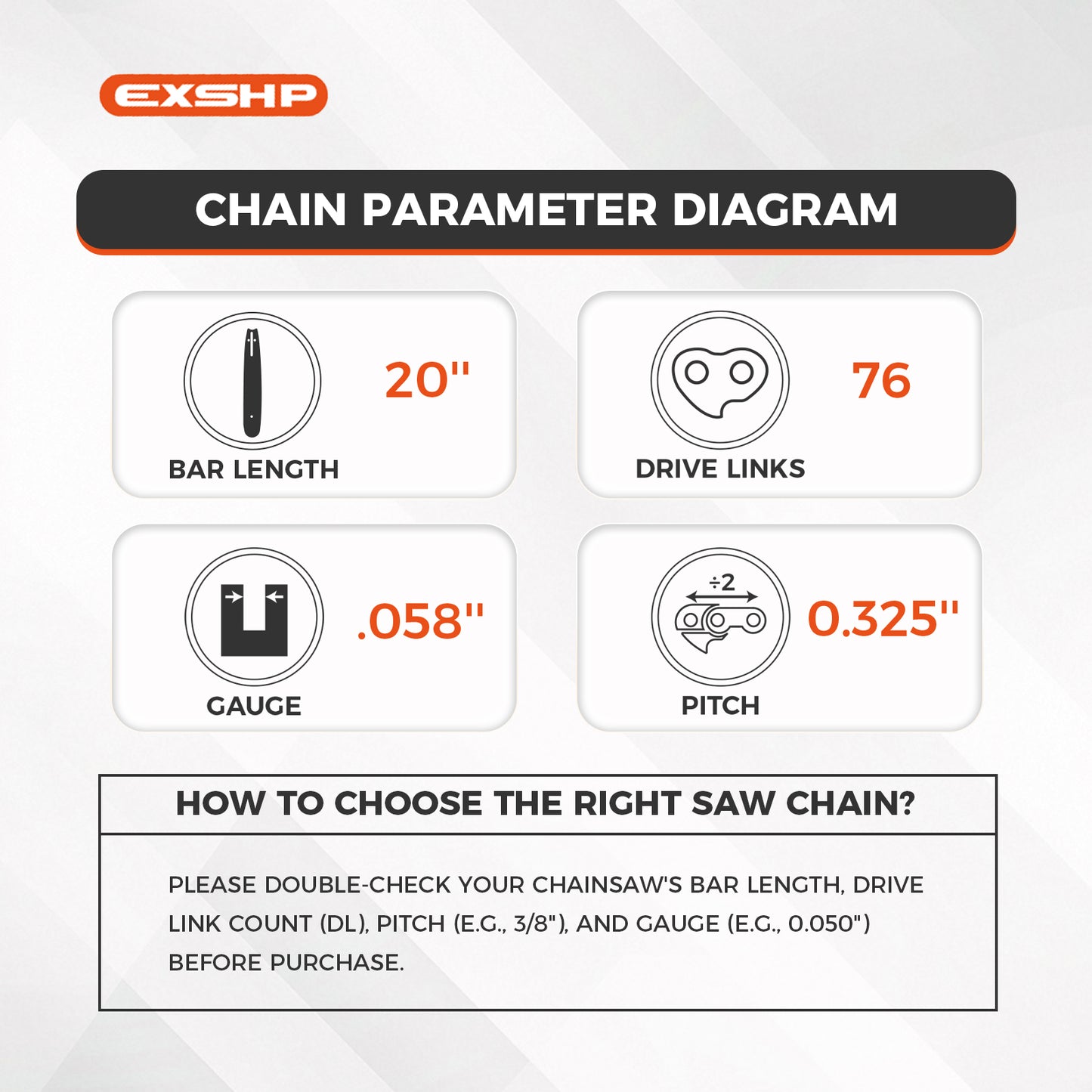 3-Pack | EXSHP 20 Inch Chainsaw Chain .325" Pitch .058" Gauge 76 Drive Links for Blue Max 53543, 8901, 8902 (3 Packs) (21YOP-6)