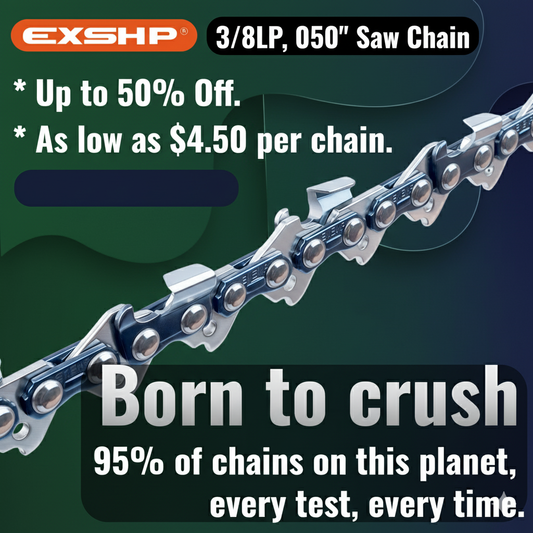 EXSHP Chainsaw Chains| Semi-chisel | From 33 to 62 Drive links (Fit 8" to 18" Guide Bars) | 3/8"LP Pitch | .050" Gauge | Low-kickback | 3-PACK Price