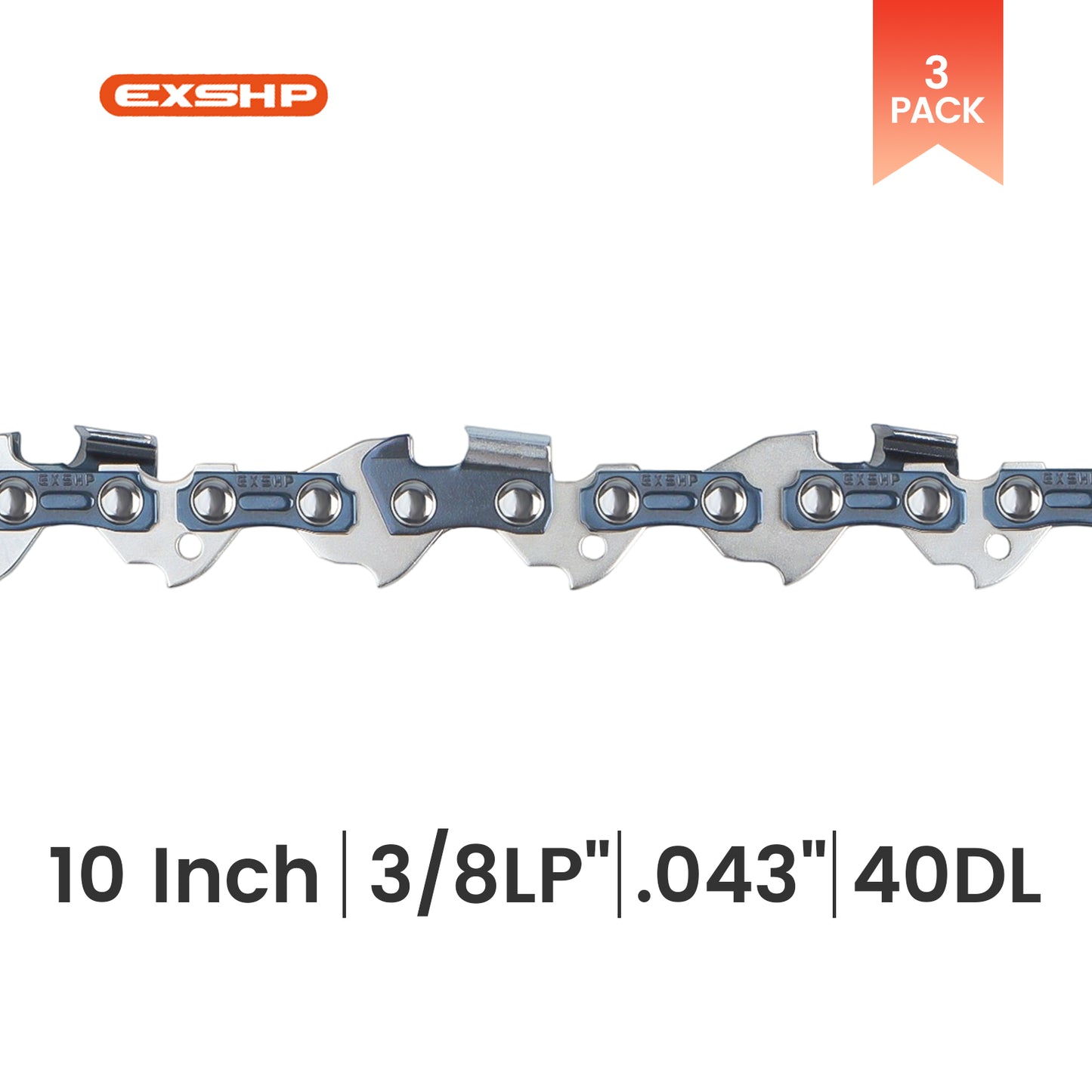 EXSHP | 10 Inch saw Chain | 3/8LP | .043 | 40 Drive links | Semi Chisel | Low-Kickback