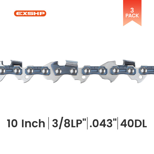 EXSHP | 10 Inch saw Chain | 3/8LP | .043 | 40 Drive links | Semi Chisel | Low-Kickback