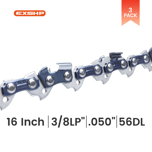 EXSHP | 16 Inch saw Chain | 3/8LP | .050 | 56 Drive links | Semi Chisel