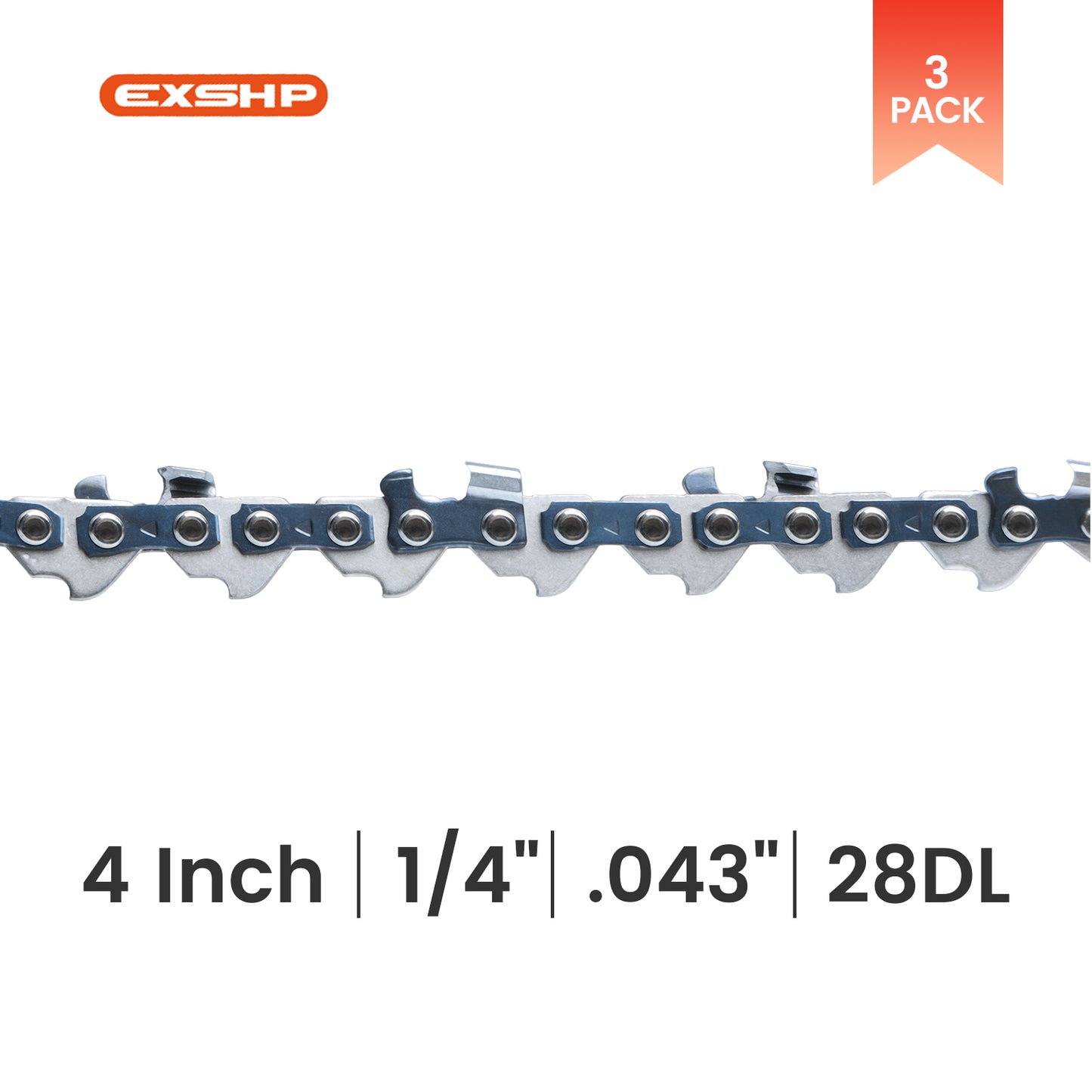 EXSHP | 4 Inch saw Chain | 1/4 | .043 | 28 Drive links | Semi Chisel