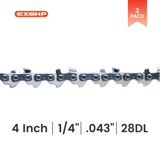 EXSHP | 4 Inch saw Chain | 1/4 | .043 | 28 Drive links | Semi Chisel