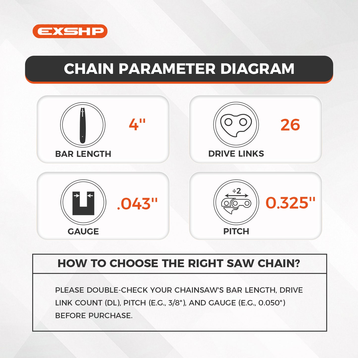 EXSHP Mini Saw Chain 4 inch | .325" Mini-pitch | .043 Gauge | 26 DL | Battery Sawchain Cutter