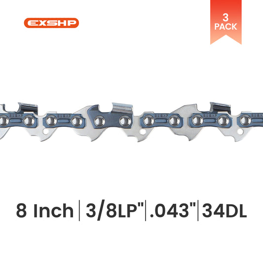 EXSHP | 8 Inch saw Chain | 3/8LP | .043 | 34 Drive links | Semi Chisel | Low-Kickback | Pole Saw