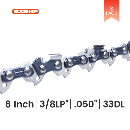 EXSHP | 8 Inch saw Chain | 3/8LP | .050 | 33 Drive links | Semi Chisel